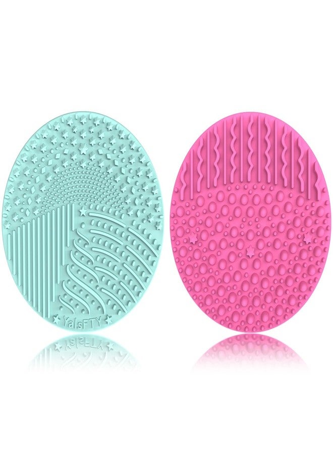 YalsFTY 2 Pieces Silicone Makeup Brush Cleaner, YalsFTY Cosmetic Brush Scrubber Mat Pad Cleaning Tool, Dual-Sided Functionality to Accommodate All types of Brushes, Powder Puffs and Sponges (Green & Pink) - Image 1